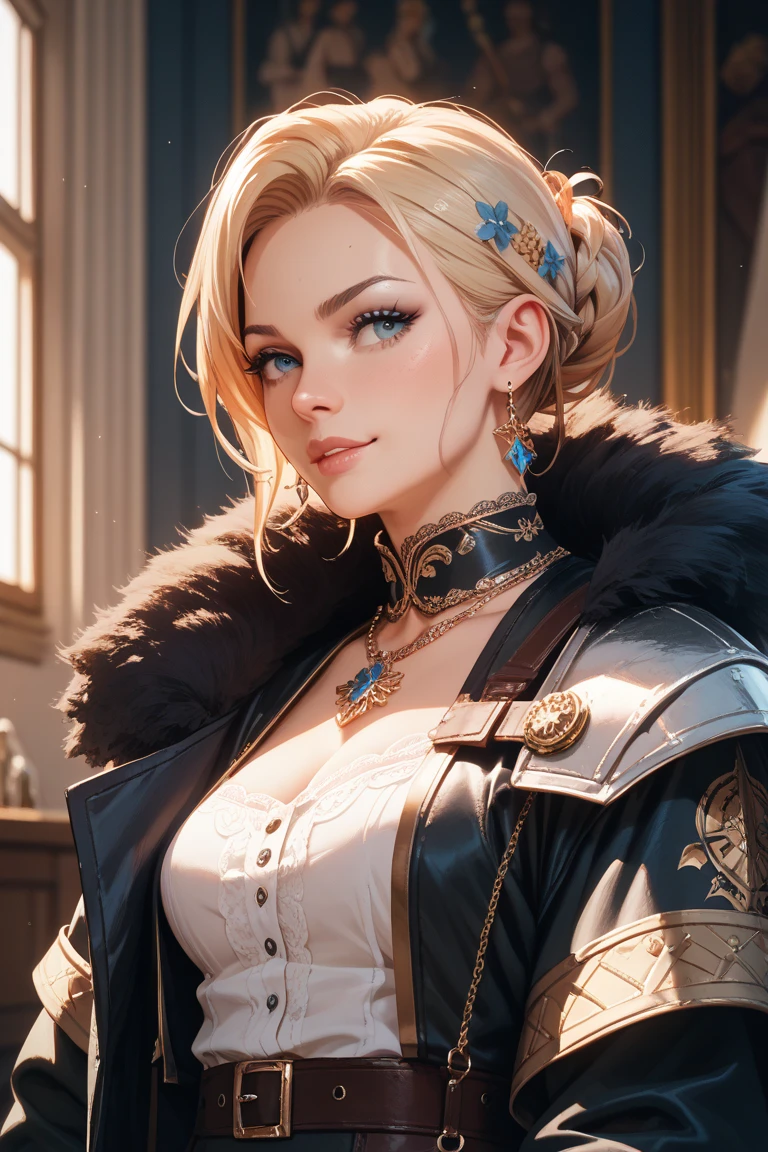 highly detailed RAW color photo, 25 ans, dans une tenue de guerrière viking avec des peaux de bête et du fer, sexy, viking tattoo, pose sexy et dynamique, Elle a un sourire de dessin animé, tanned skin and rosy cheeks, cheveux blond, very very curly cheveux blond, dans une taverne viking, irisation/opalescence, paillettes, highly detailed photorealistic, 16k - style expressif - -niji 5 (matrice) amazing and realistic shadows, ( very detailed background plan: 1.2), photo artistique du plus beau jour