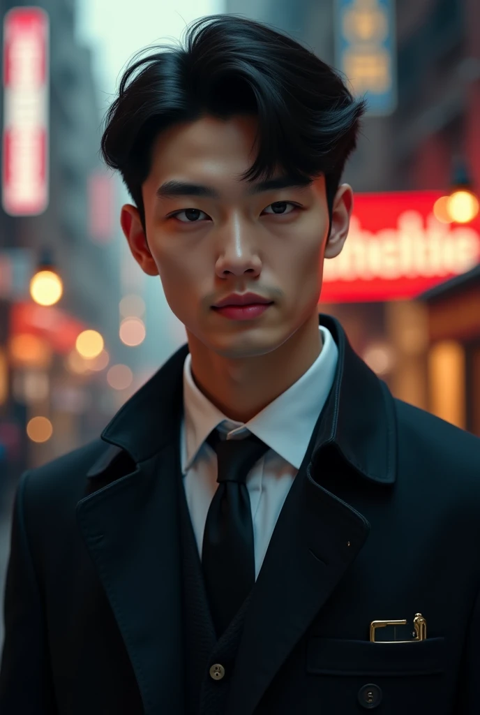 An Asian detective who looks like a handsome Cha Eun-woo in his 20s
