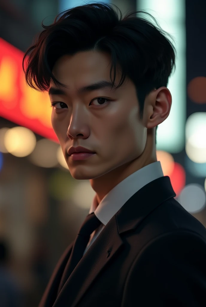 An Asian detective who looks like a handsome Cha Eun-woo in his 20s