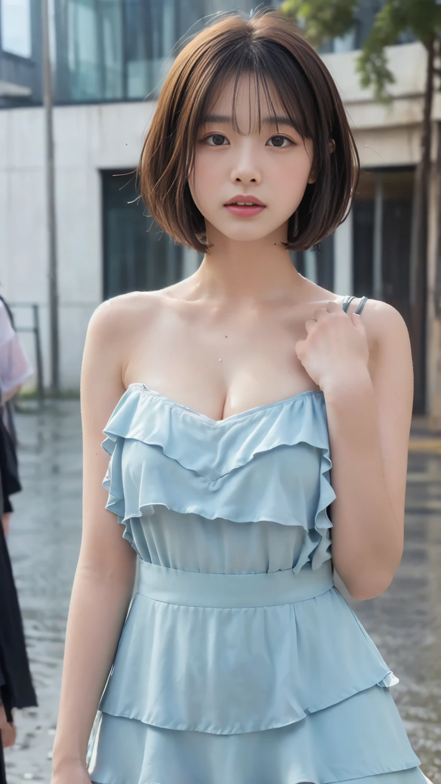 ((maximum quality、8K、A Masterpiece:1.3))、focus:1.2、Perfect Body Beauty:1.4、buttocks:1.2、((Layered Haircut、Breasts:1.2))、street:1.3、Bandeau Dress:1.1、Highly detailed facial and skin texture、Delicate eys、Double eyelidd、Whitened skin、Long hair