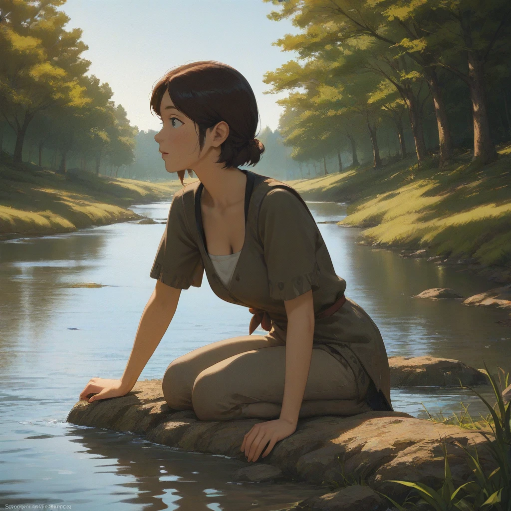 character looking into the river, 