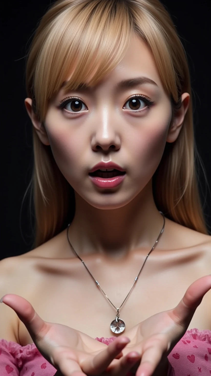 highest quality、ultra high resolution、(photorealistic:1.4)、((full nude))、beautiful eyes、blonde、brown eyes、beautiful breasts、detailed skin、thin pubic hair、NSFW, 8k quality, 8K Ultra, pixel up 10 times、Super detailed cute face、detailed lip、detailed eyes、double eyelid、natural makeup、(kind eyes)、(super cute girl)、perfect balance、small tangled naked short hair、((Black background))、((providing sexual services to men))
