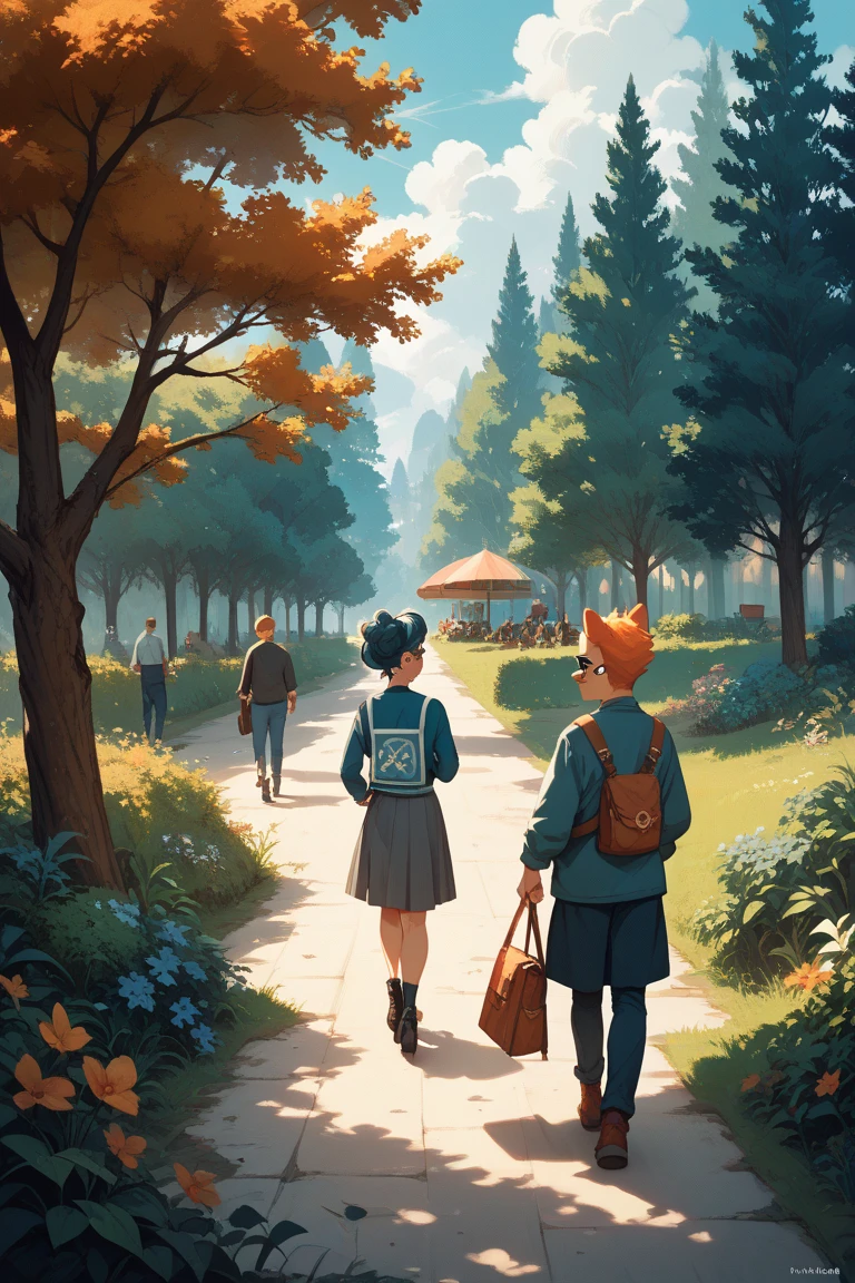 3 people strolling through the woods