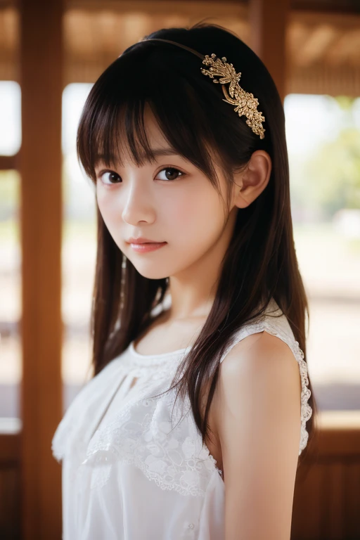 master piece、highest quality、detailed、woman、bangs、dress、Are standing、raise your hand、armpit、（From the side）、beach

