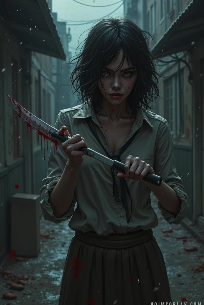 Aiko then stabbed the girl in the back.