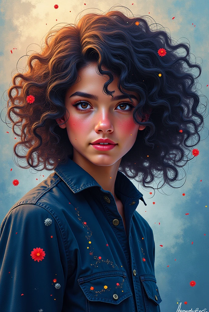 Do something like this if you don't write the title and author and on your face do it with curly hair, in the rest keep the rest of the elements in the image that I sent you 