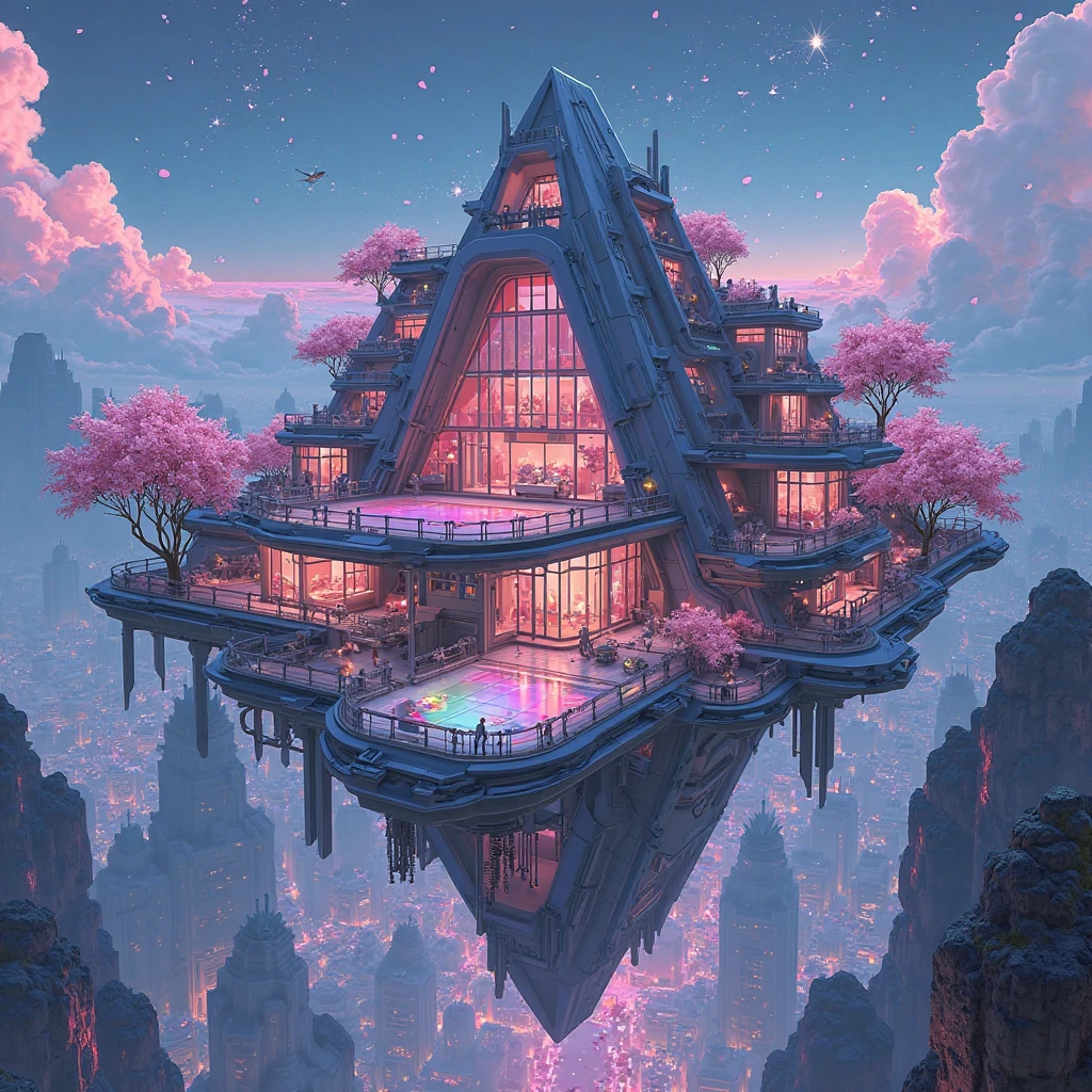 *"A futuristic anime-style mansion with 30 rooms, floating on a magnetic field above a neon city. The design blends sleek cyberpunk aesthetics with Studio Ghibli's warmth. 500 battle robots patrol the area—some look like sleek mecha (Gundam-inspired), others are cute but deadly (like 'Neon Genesis Evangelion' angels). 50 domestic helper robots resemble chibi maids and butlers with glowing eyes.

Key Features:

Main House: A glass-and-steel pyramid with cherry blossom trees growing on floating terraces (like 'Castle in the Sky' but high-tech).

Free Fire Arena: A holographic battlefield where players wear VR headsets and shoot colorful laser beams (think 'Sword Art Online' meets 'Fortnite').

Gaming Rooms: 10 vibrant rooms with anime-style gaming setups (RGB lights, posters of virtual idols, and cat-ear headphones).

Infinity Pool: Water glows pink under a starry sky, with robotic koi fish swimming beneath the glass floor.

Cinema Room: Cozy bean bags and a giant screen playing holographic anime (like 'Doraemon' future gadgets).

Style: Studio Trigger meets Makoto Shinkai — bold colors, dramatic lighting, and exaggerated sci-fi details. Soft glow on neon signs, cherry petals floating in the air, and a cute AI cat-eared hologram guiding guests.

Add --niji 6 --ar 16:9 (for MidJourney's anime mode)."**