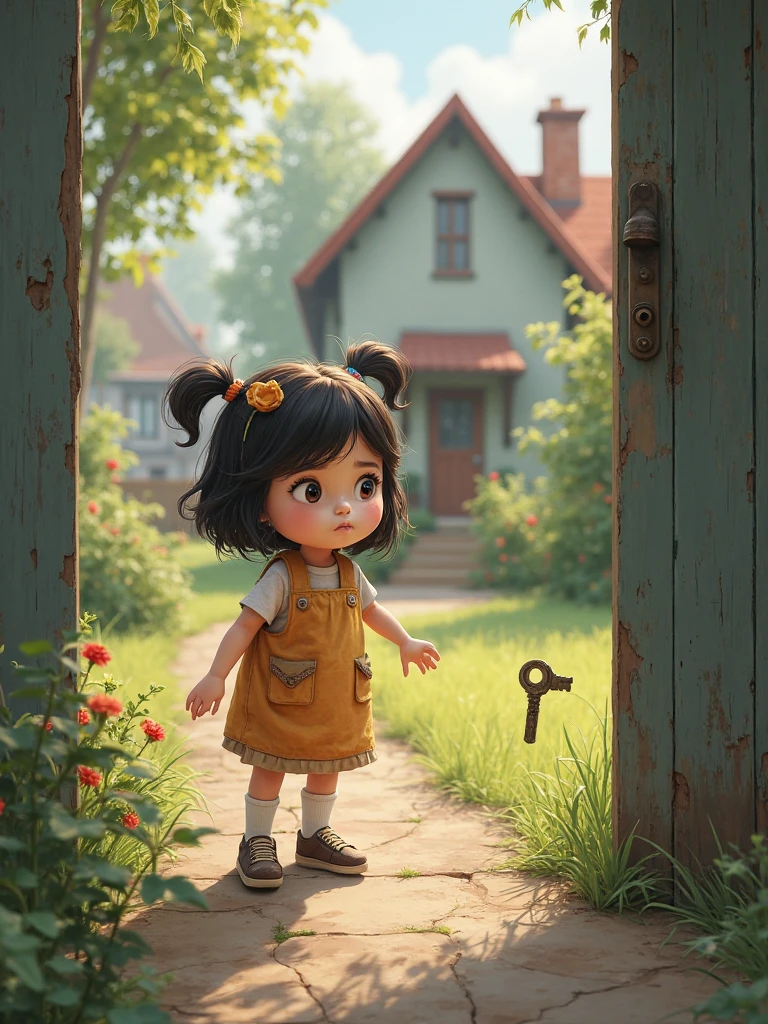 A girl standing near fence outside her house