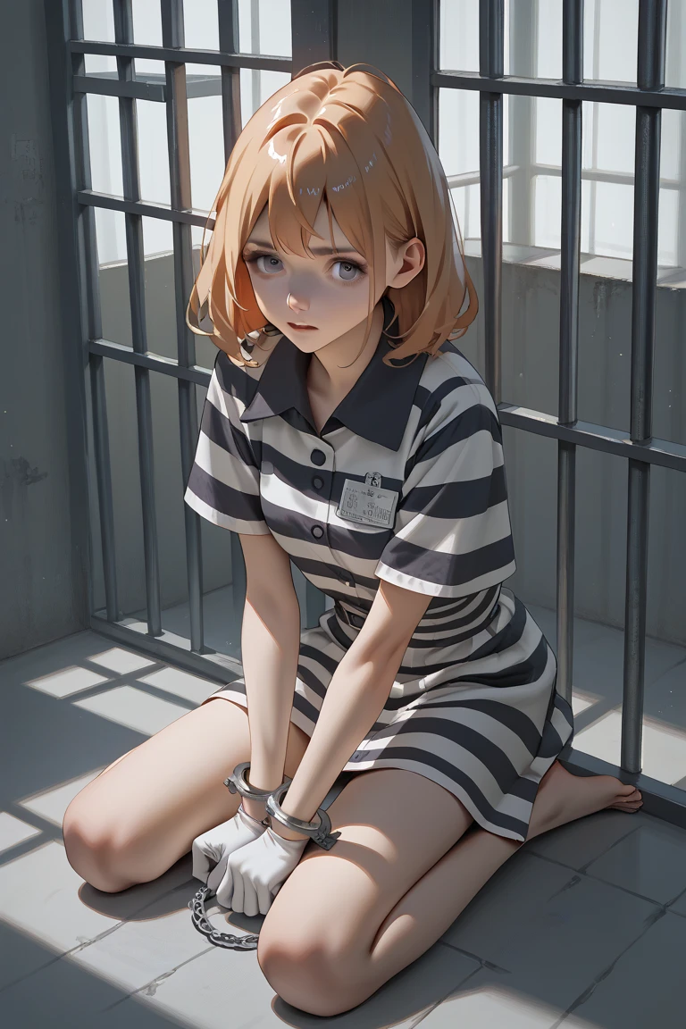 Anime Girl，Princess，White Gloves， anime，put on handcuffs，bondage，prison