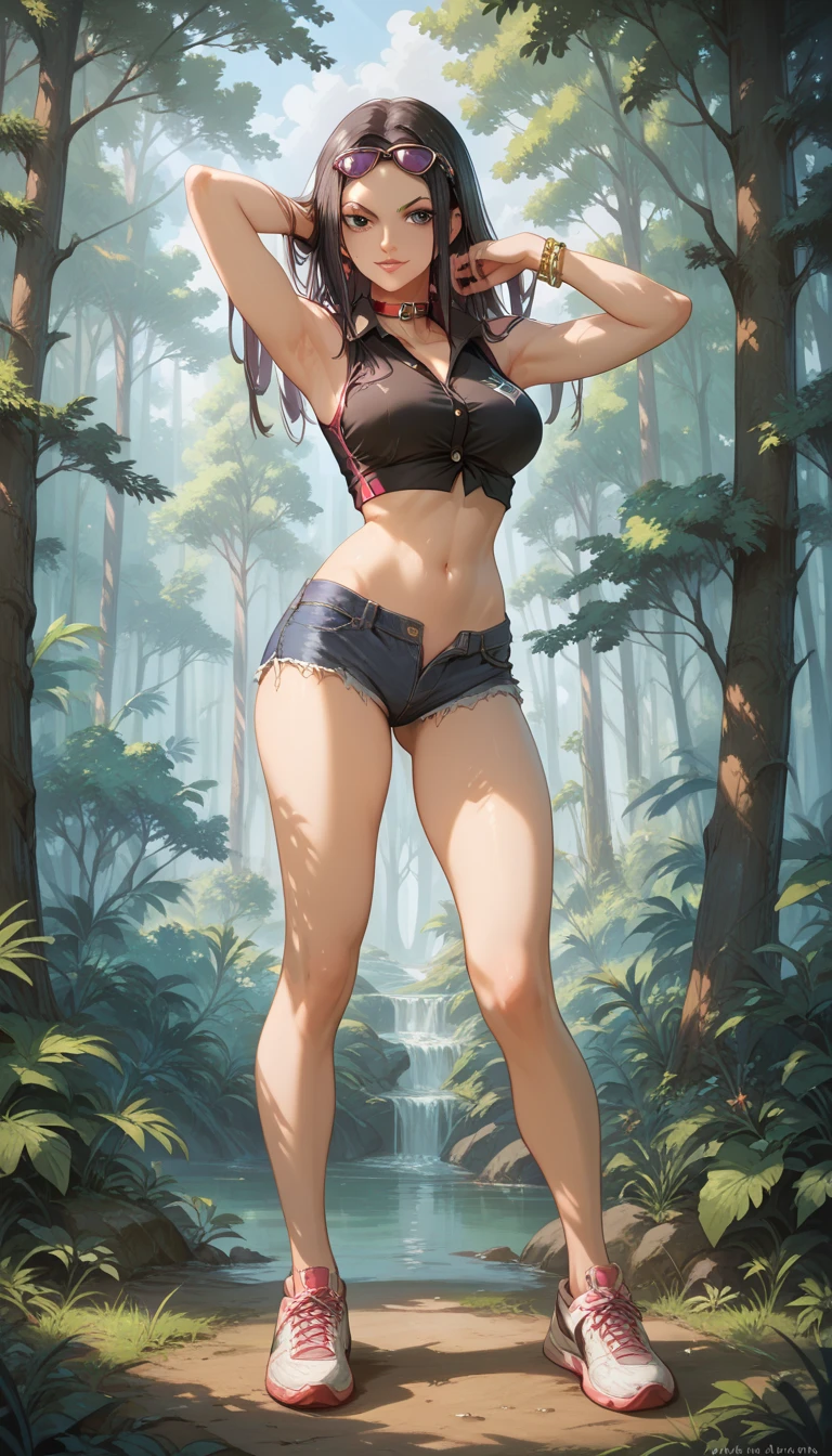 face expression smirk,smirkinggreen eyes shadowheart ,oiled skin,solo, masterpiece, best quality, shadowheart, black hair, braided ponytail, green eyes, big tits, vagina ,circlet,full body , full shot , unhappy, sketch, looking at viewer, forest background, posing , sexy pose, blushing, oily skin, sexy, big tits, sexy pose,abs,muscular,forest , glowing eyes , forest background , (sexy posed)