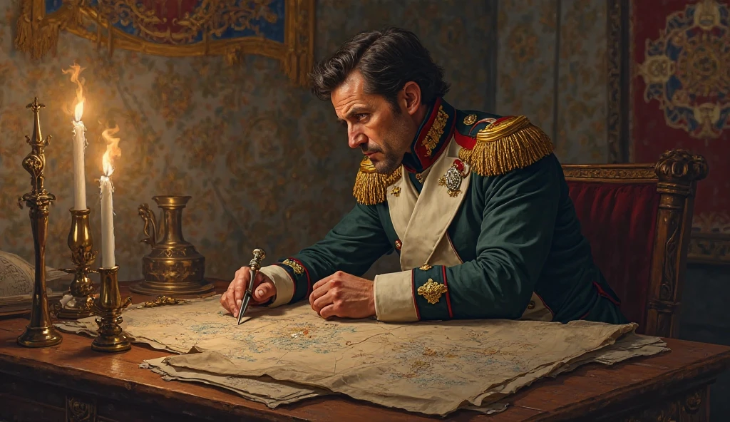 Napoleon in his tent planning his return to France.