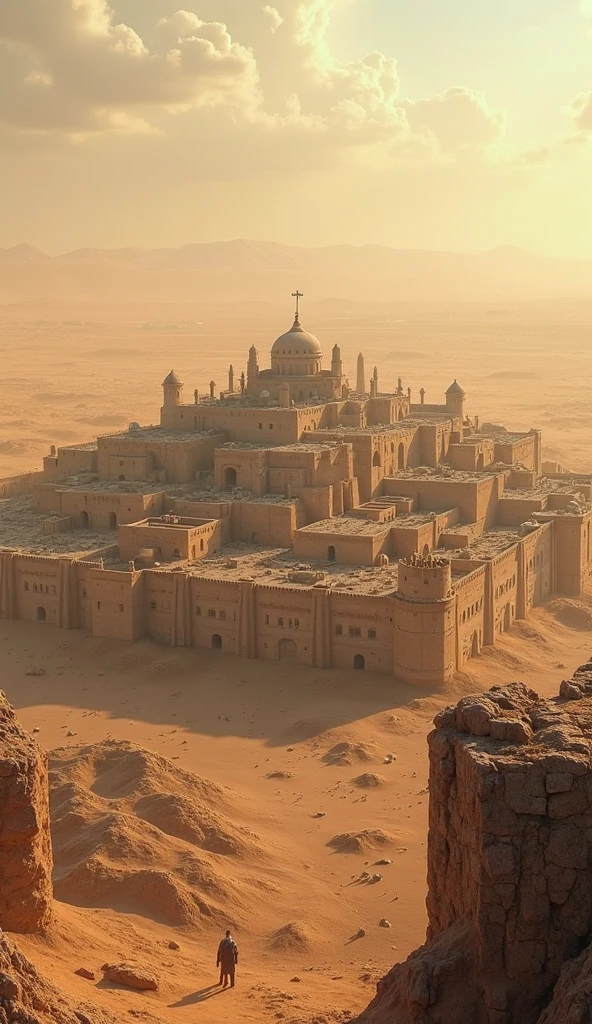 "Ancient city of Jericho with massive stone walls, viewed from afar, under a clear desert sky, hyper-realistic, biblical setting"