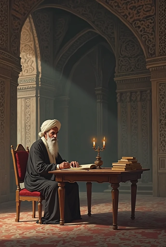 islamic backgroung with chair and table for islamic scholor
