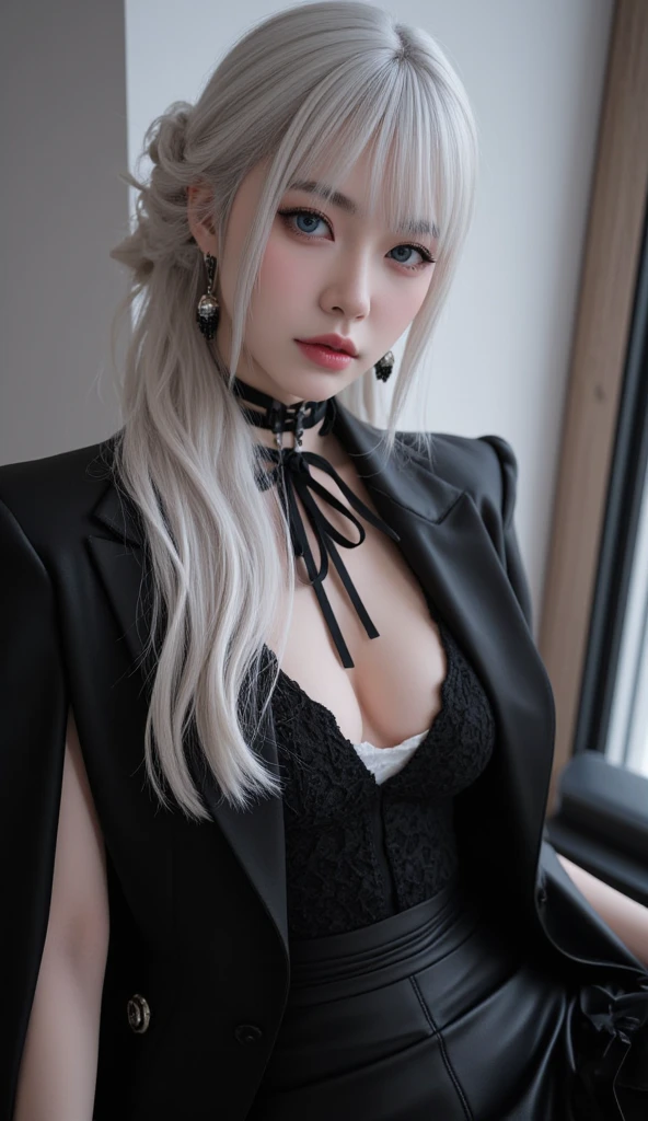 (Beautiful 25-year-old Hong Kong beauty, black and white corset,miniskirt,),((Realistic lighting, best quality), 8k, masterpiece:1.3)),intricate details, sharp focus:1.2, 1 girl, Beautiful woman with perfect figure:1.4, slim abs:1.1, ((colorful hair)),Lie on the bed indoors，Super thin face，beautiful eyes，double eyelids，,sharp teeth, Grinning,Leaks out of the entire delicate breast, (Galactic Shaman with Quantum Energy Fantasy), Fantasy magic, Long hairstyles, dark light night, complex, ethereal, sharp focus, illustration, Very detailed, number, concept art, matte, (The Art of WLOP), 