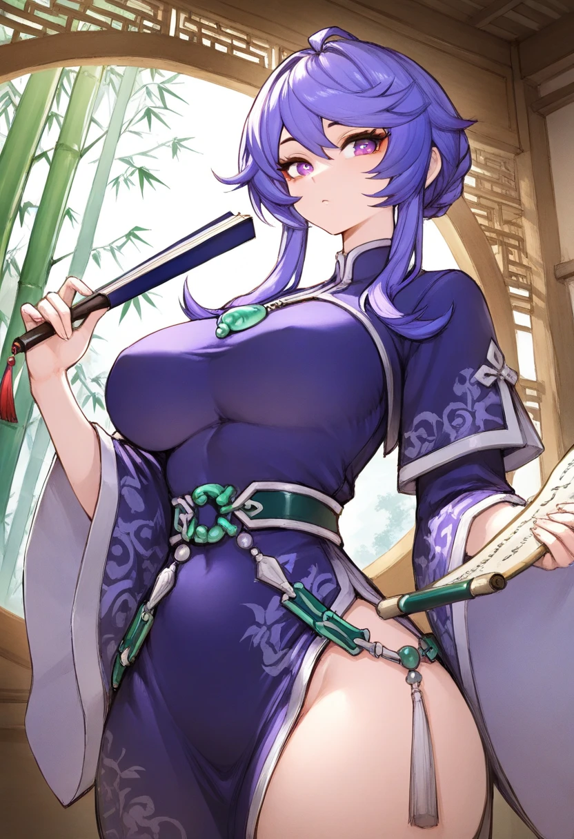 In the Qing Dynasty palace、Her breasts are large and her legs are spread wide、Bend your knees to make a V shape(Porn Pose)、Tying up your hair、She is shown in profile wearing a gorgeous Chinese empress's headdress.。In the background is the cobblestones outside a Qing Dynasty Chinese palace。