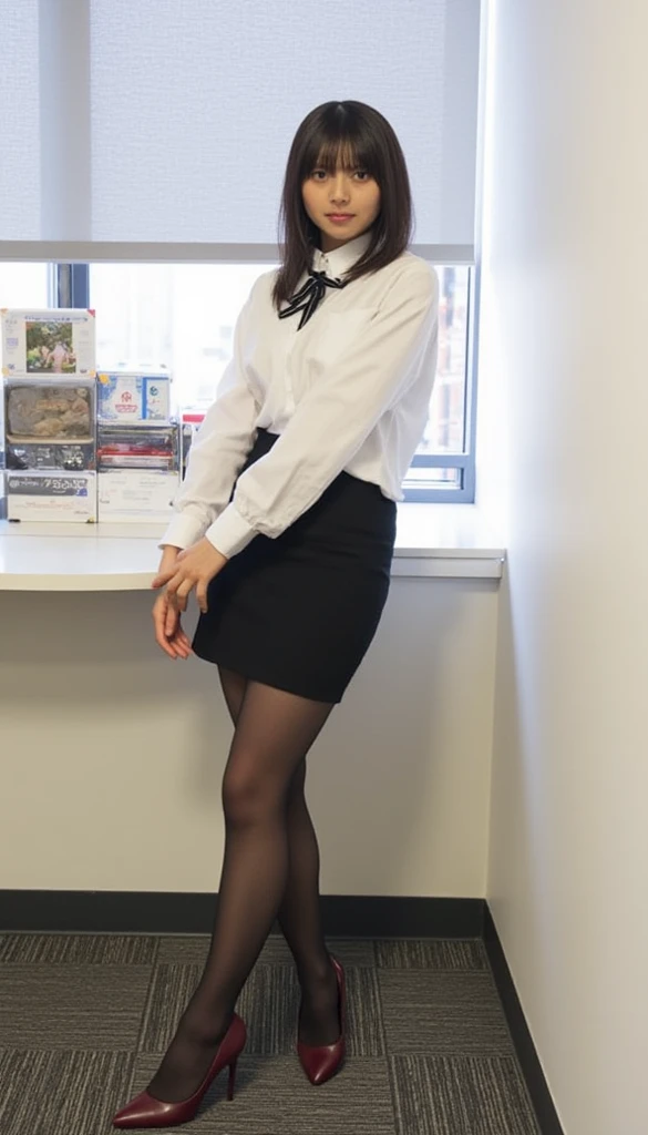 Highest quality、8k、masterpiece、Ultra-high resolution、Clear photos、Professional Lighting、Natural light、Realistic,、Highly detailed skin、Perfect Anatomy、One Woman、30 years old、Baby Face:1.6、Large Breasts、Glamour、Bob Hair、Brown Hair、Beautiful Hair、smile、((Office Uniforms))、((Checked office vest:1.2))、((Tight mini skirt:1.2))、((Perfect Pantyhose:1.2))、((Black Pantyhose))、blue sky、at the park、((Sit on a bench))、(((Spread your legs:1.5)))、(((Hands behind back:1.5)))、((Full Body Shot:1.1))