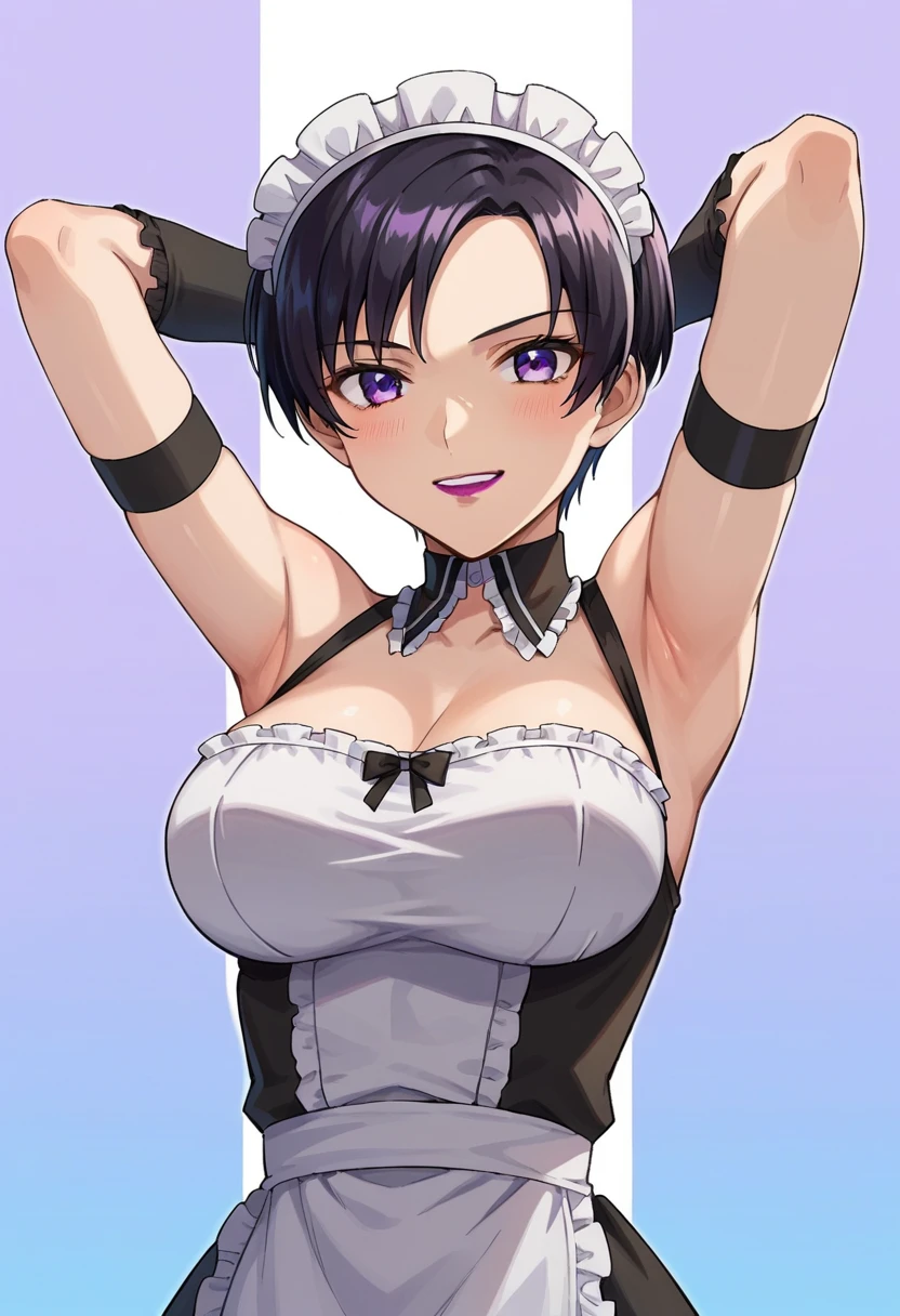 Anime girl, solo, straight bangs, 20 years old, short hair, brunette hair, gray eyes, seductive smile, white black lace stockings, wide hips, translucent lace white underwear, dark bedroom, moonlight, earrings