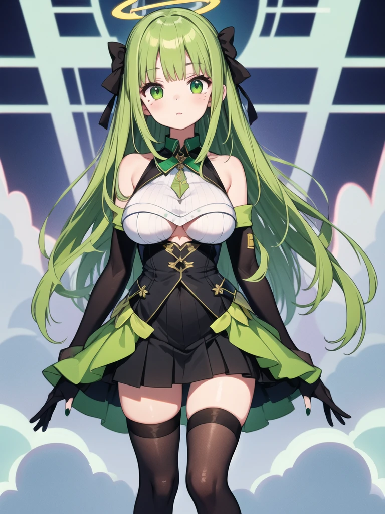 C.C、Code Geass、Green Hair、Long Hair、((Thigh-high socks))、Photo from below、Medium chest、full moon、((Black Knights Clothing))、mini skirt、Have a skirt