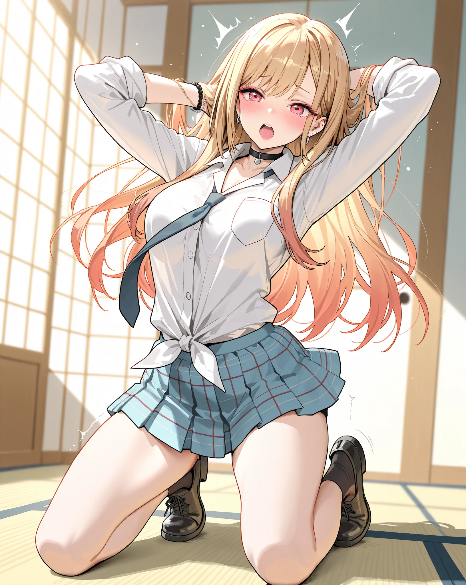 Very detailed、(8k, RAW Photos, highest quality, masterpiece:1.2), (Very detailed 8k wallpaper),shape、Professional Lighting,Sharp focus, Written boundary depth、、Clear Eyes、Perfect Anatomy、With a girl、12 years old、、(smile:1.3)、、、throw 、Loose fitting T-shirt、(White panties:1.3)、(Denim mini skirt)、、Accentuate your thighs、(Leg spread:1.3)、