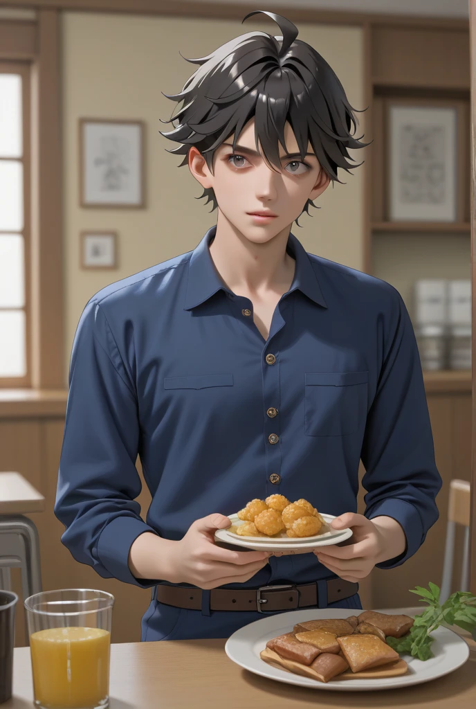 masterpiece, best quality, wallpaper, 1boy, solo, male focus, looking at viewer, , depth of field, , , <lora:hayato_matsuura:0.70>, hayato_matsuura, brown hair, purple eyes, fruits costume, science fiction hard science fiction,