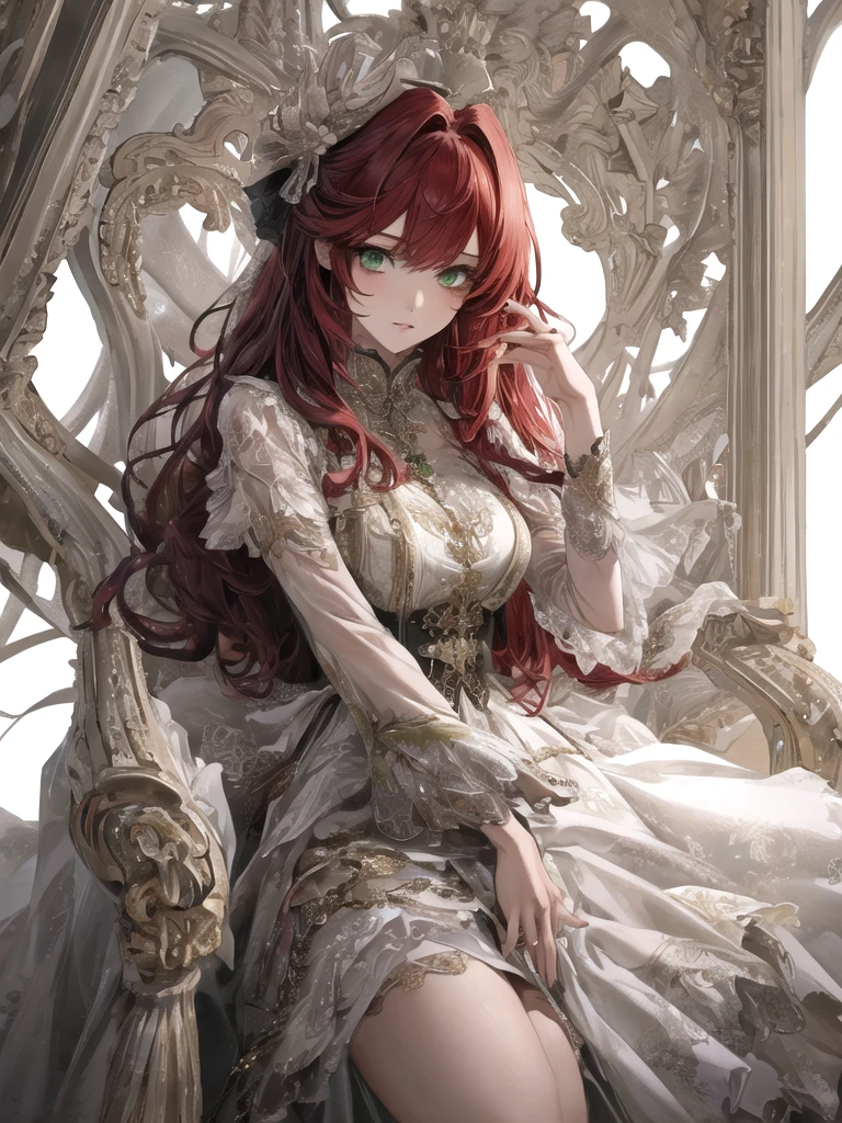 1girl,solo, best quality, masterpiece, highres, original, extremely detailed wallpaper, Long red hair, Green Eyes