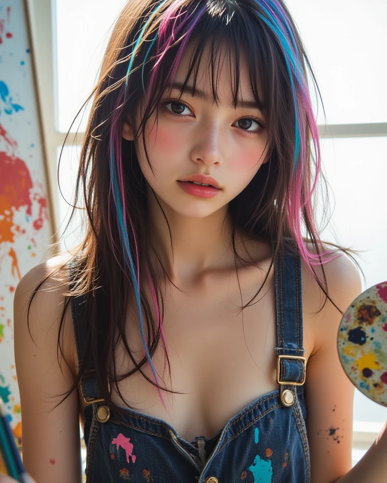 ((Highest quality、8K、masterpiece:1.3))、Beautiful girl、1 female、Big Tits:1.3、Slim figure:1.1、Toned Abs、A happy smile、Dark brown hair、(Pool、Wet body、Erotic:1.1)、Ultra detailed face、Detailed lips、Detailed eyes、double eyelid、Emerald left eye、Right eye is ruby、The left half of her hair is blonde、The right half of the hair is dyed red。disheveled bob hair、slightly muscular body,((multicolored hair colors:1.5)),(Dreadlocks:1.4),,(((Completely naked))),(((nsfw)))