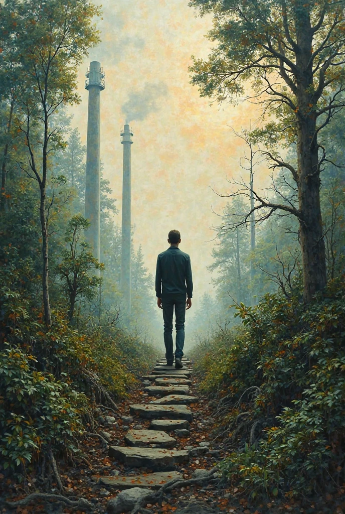 Can you please create a title regarding with that picture and create an explanation how does the painting connects to the impact of human in nature