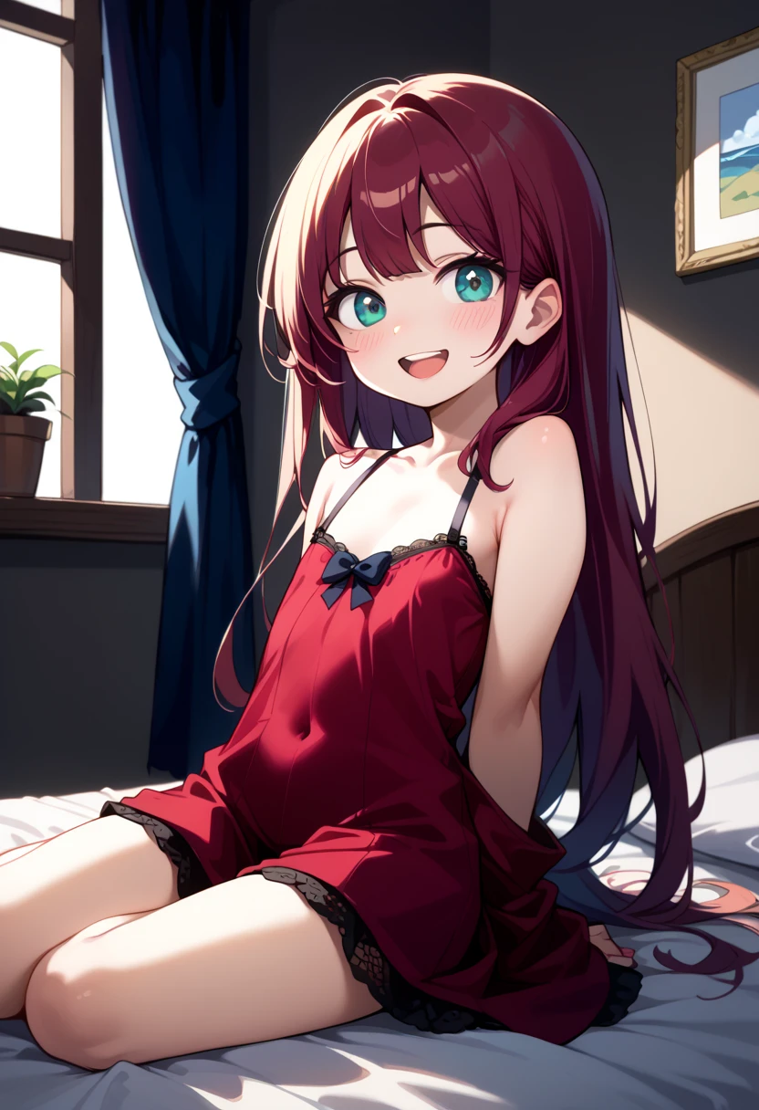 ((masterpiece)), ((best quality)), (ultra-detailed), anime style, on the bed, a cute girl, 1girl, solo, smile, underwear00
