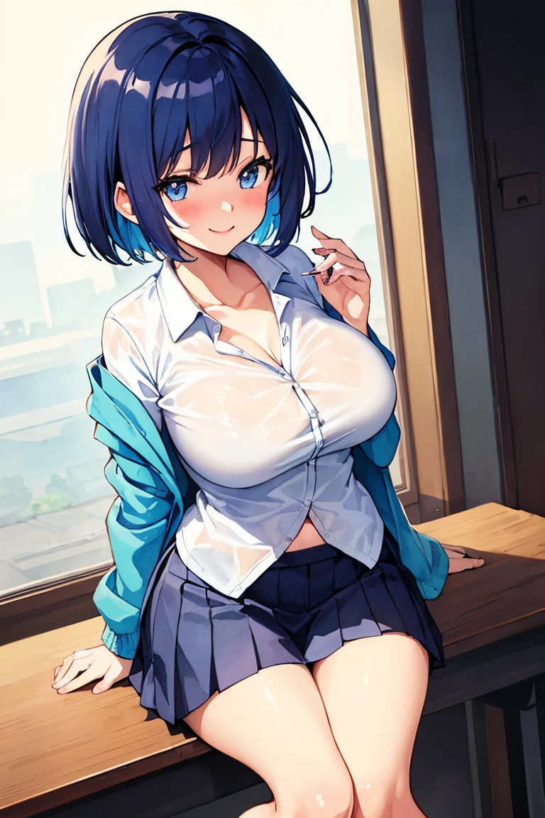 ((top-quality、8K、masterpiece:1.3))、女の子1人、2 arms、accurate and beautiful hands、a train with many people on it、Slender Abs、hyperdetailed face、A detailed eye、二重まぶた、very Bigger breasts、large full breasts、Colossal tits、Neat and clean schoolgirl、short-hair、Straight bob hair、Shorthair with bangs、A smile、Schoolgirl Uniform、Low male genitals visible through the skirt、An 18-year-old woman、Sheer white shirt、Unbutton and unfold the shirt、Exposing breasts、Navy blue ribbon at the collar、Dark Blue Pleated Micro Mini Skirt、He carried a dark blue school bag over his shoulder.........、Peek at the viewer、graphics beautiful、On the train、There are a lot of people、Show me your whole body、From head to toe、beautiful daruma pictures、 Standing、No bra、teats see through、You can see the shape of your nipples even through your shirt.........、No panties、No panties、No panties、Detailed female genitalia shape pantyhose is missing、(Facing the front)(((Blushing cheeks、embarassed expression)),(((Pull up the skirt with your right hand)))、Showing female genitalia、No pubic hair、Background depth of field、On the train、((A man in a suit standing behind))、(((molesting)))、((A man rubs my chest from behind))、(((Being touched by a man)))Please choose one'skirt in the crowd、Found in many men、Eyes are hearts、trembling with excitement、White breath、Panties on the thighs