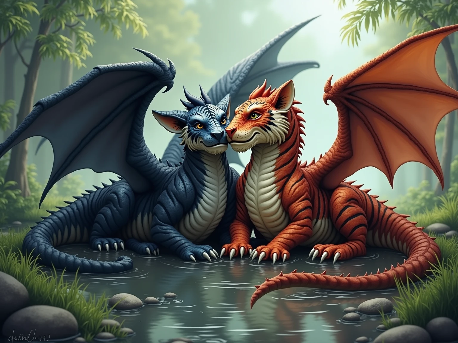 (by Karukuji), (by Narse), dragons, duo, feral, muscular, thick thighs, wide hips, male on male, feral on feral