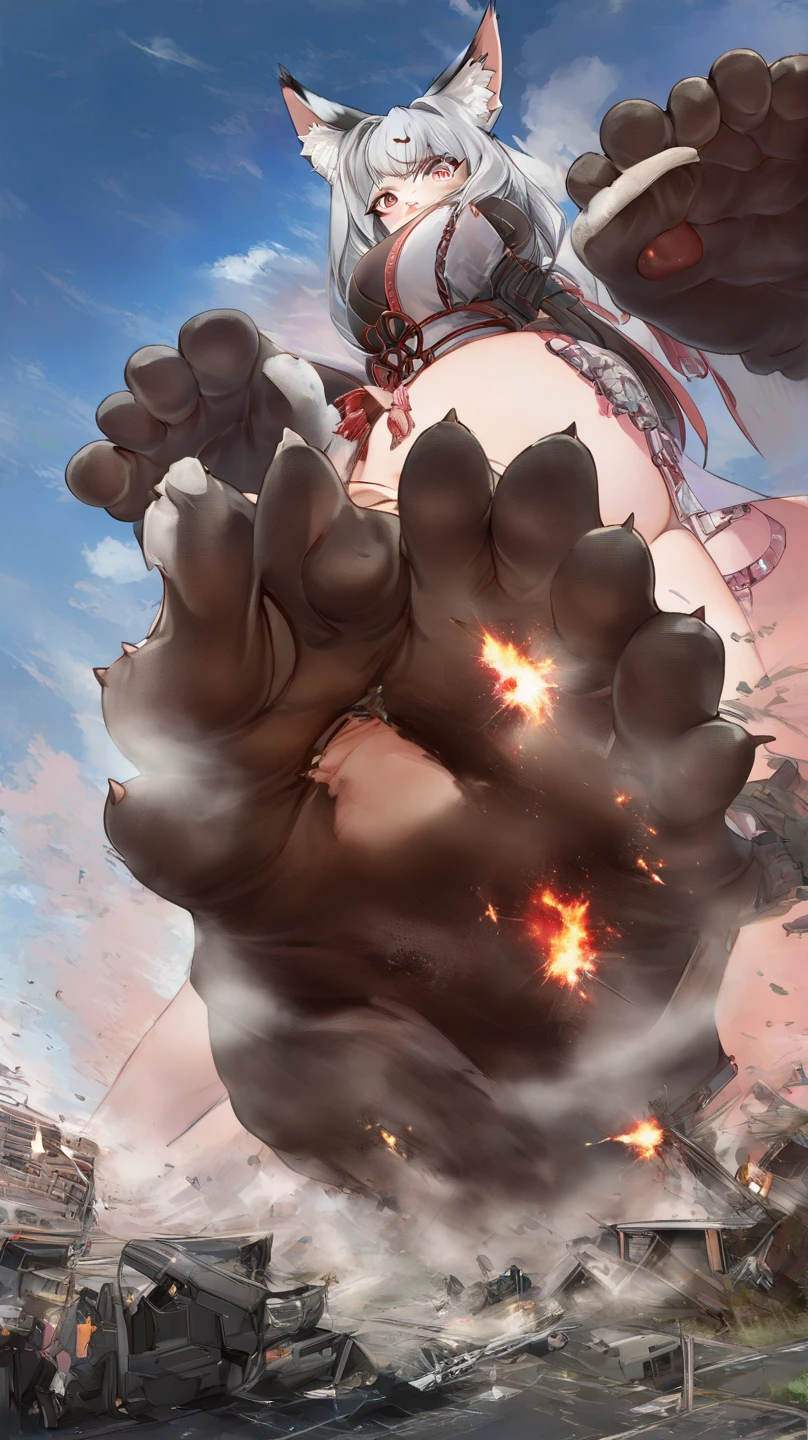 masterpiece、Highest quality、Beauty、beautiful身体、simple、beautiful、Anime illustration、Draw a woman in a big way、Completely naked、Large Breasts、Giantess、Hall々Stand with、Hands on hips、giantess、Black Hair、Long Hair、Low - Angle、Destroyed small town、Destroyed Tokyo、City in Ruins、Smoke is rising、The fugitive々、Destructive illustration