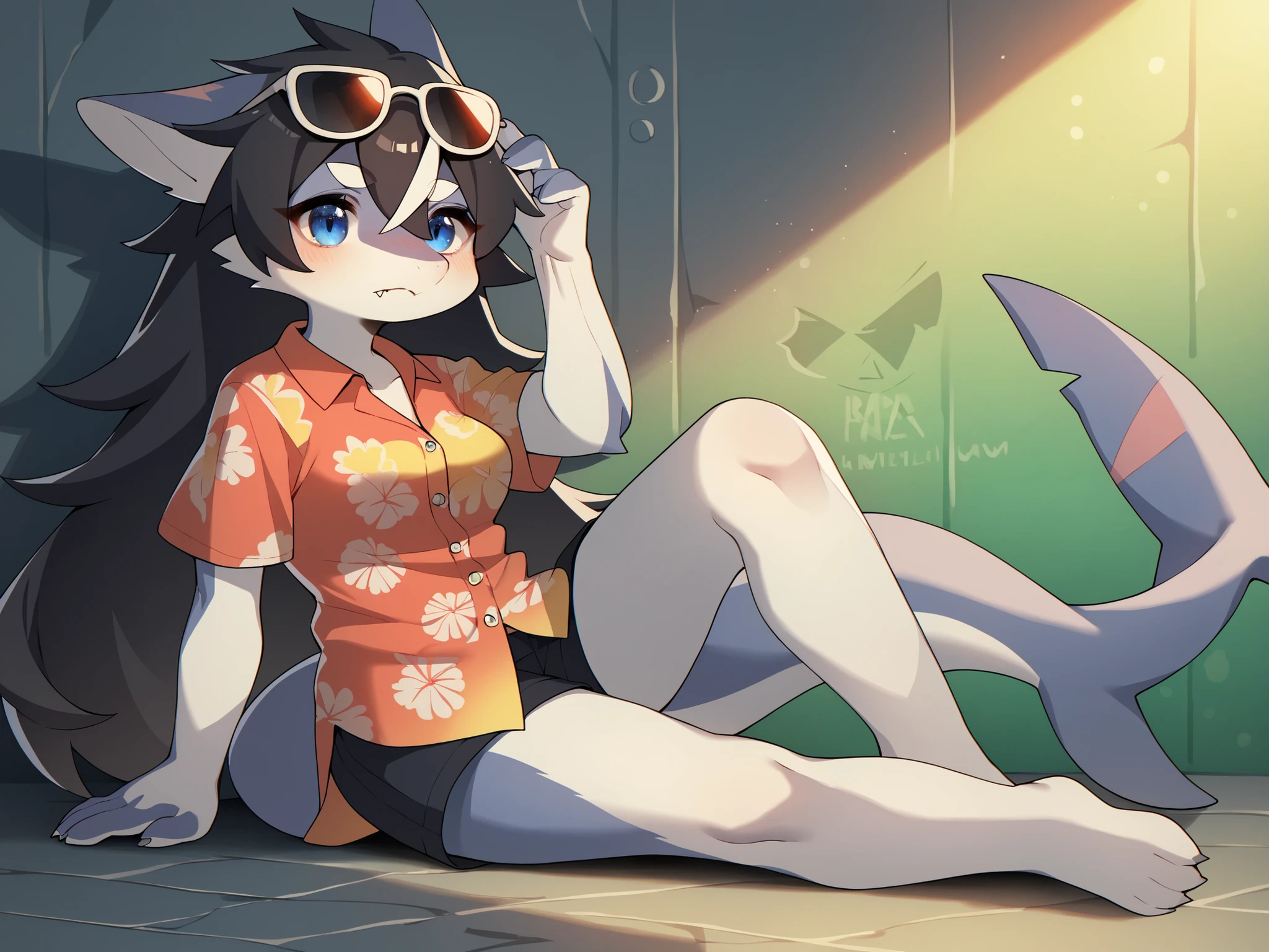 furry girl, wolf, black hair, punk hairstyle, one long spiky ponytail, anime style, small breasts, narrowed eyes, red eyes, ((black bikini, swim goggles)), pool, clear sky, high quality, detailed body, detailed eyes, detailed face, masterpiece, glistening body, detailed body fur, best quality, two tone body, gray fur, clear gray fur, perfect lighting, perfect shadows, perfect eyes, perfect hair, perfect face, gorgeous body, tongue out, full body, feets with three toes, 3 toes, on pool, wet body fur, sitting, masturbate, pussy, wet pussy, spread legs, in heat, pussy focus, low angle, straddle view,