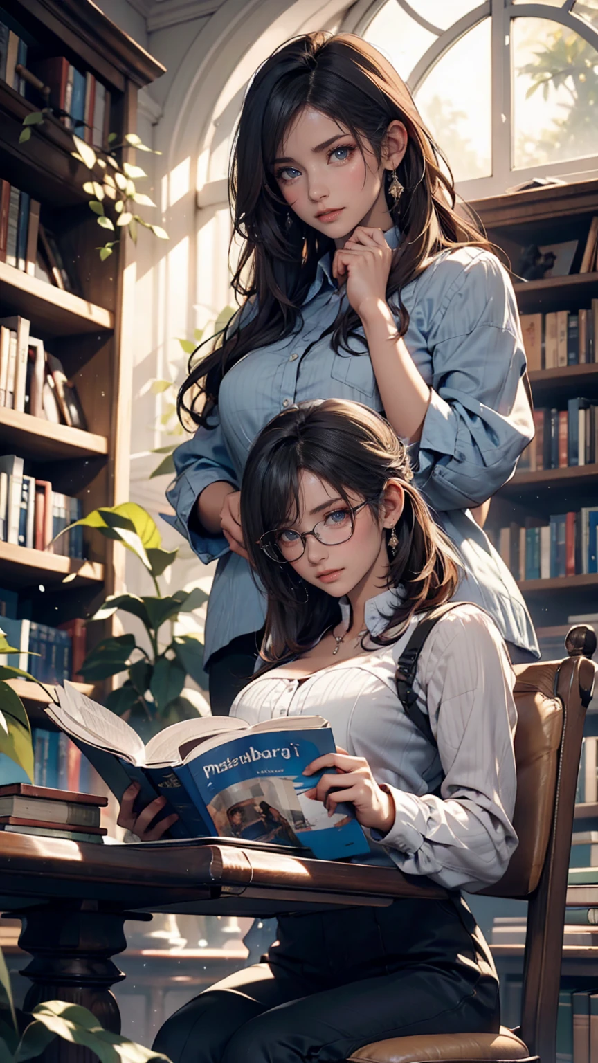 A person concentrating on studying in a library