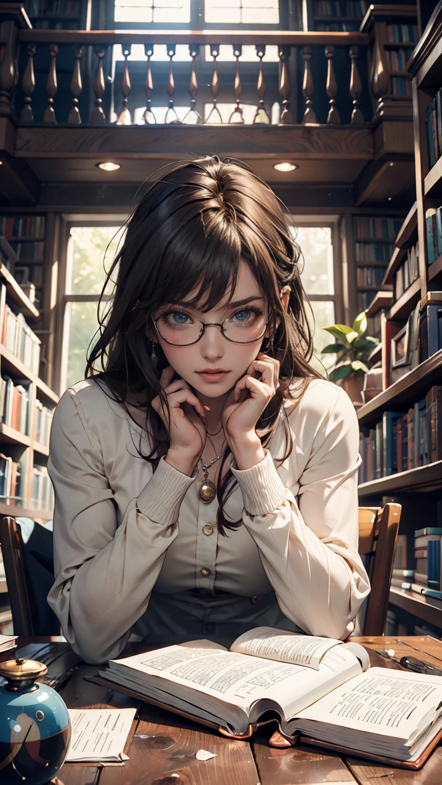 A person concentrating on studying in a library