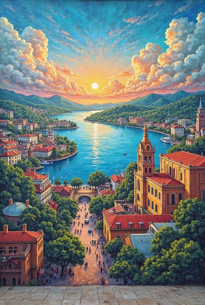 Create a mural of Puerto Ordaz's most emblematic sites,  Bolivar State , venezuela.  in high quality .
