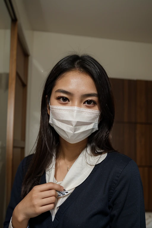 korean girl, (behind ??????, surgical mask), blood splatter, holding knife, stabbing, gloves, room ?????????????, transparent raincoat, trucker hat, holding knife, gloves, behind ??????, very long hair, night, mass murderer, robbery, in the hotel, dark atmosphere, cinematic lighting, atmospheric realistic,
