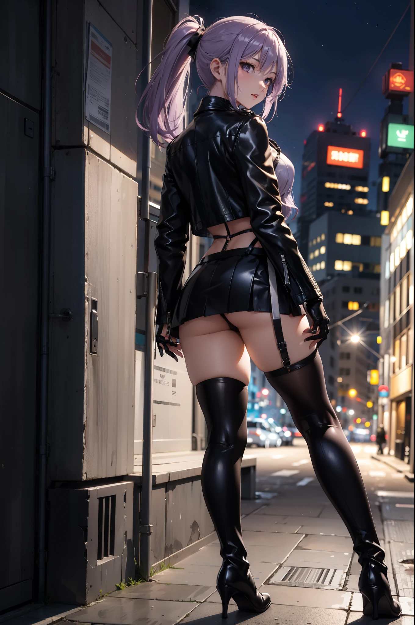 One beautiful girl、Cat ear、Cat Cosplay、Cat Costume、Pull up your skirt、Showing panties、Knee-high socks、Blushing、Glamorous expression、Show your ass、Back view、Showing panties