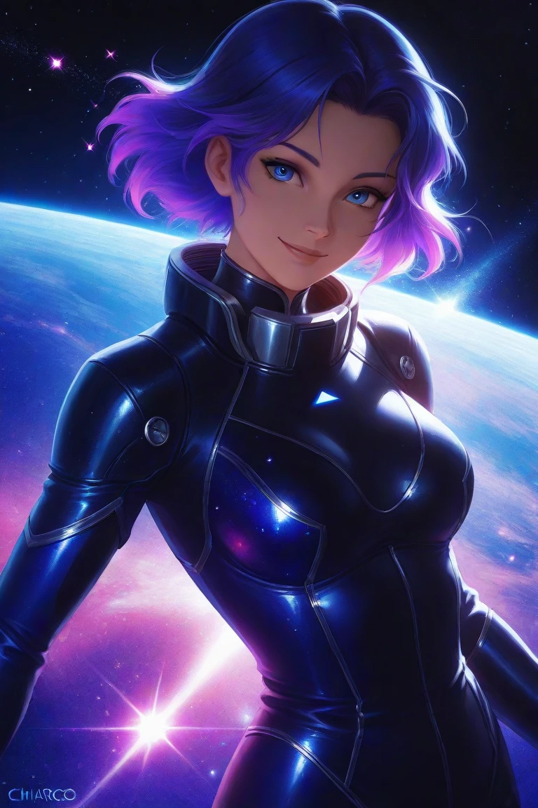 digital painting,  woman, athletic hourglass figure, scifi, retro-futuristic,neon nomad,far future, space marine, full body, wearing skin-tight futuristic casual clothes, glimmering neon magenta bombshell short bombshell hair, sexy pose, noon, blue sky, clouds, scenery, in a Timeless Desert, intricate, 8k, ultra high detail<lora:EnvyThiccXL02:1>