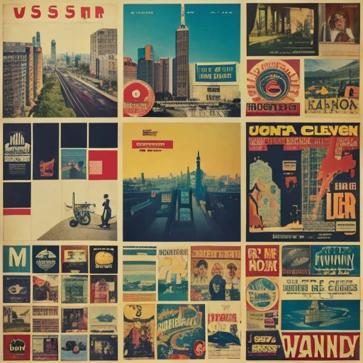 collage, collage with lots of magazine clippings, 60s posters, 1900s retro posters, cropped collages, urban art, planet