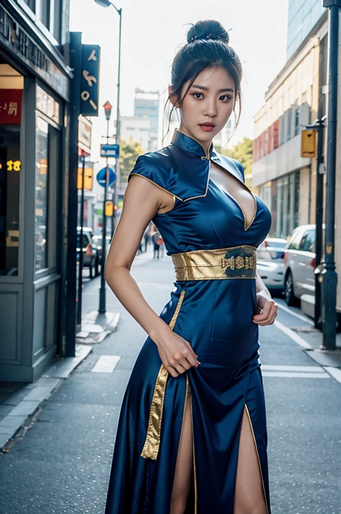 1girl, gravure photo, beautiful girl, big breasts, mini china high leg, woman in blue clothes standing in Akihabara with many onlookers, cyberpunk art inspired by Masamune Shiro, Artstation contest winner, fantasy art, spring portrait - Li, Chun-Li, Chun-Li portrait, seductive anime girl, Jim Chun-Li, beautiful charming anime womanTrending, Full Body, Standing, by CGSTATION,