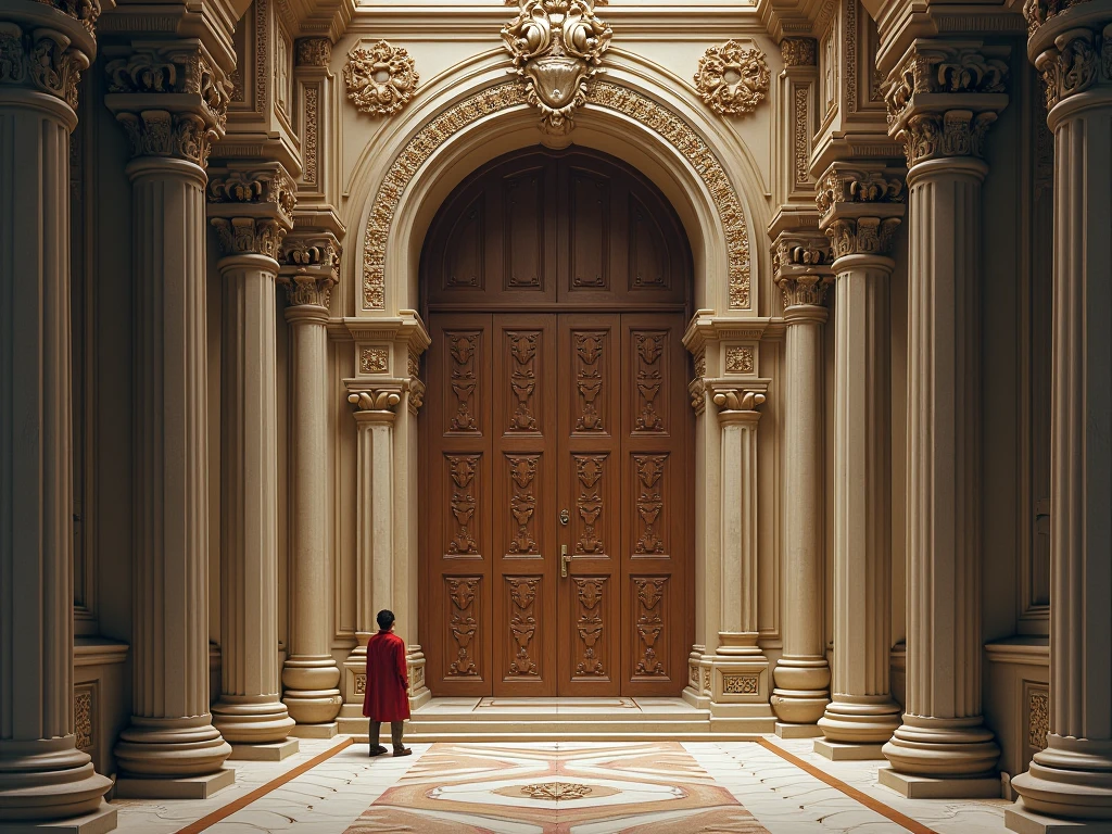 the arched door is measured by craftsmen