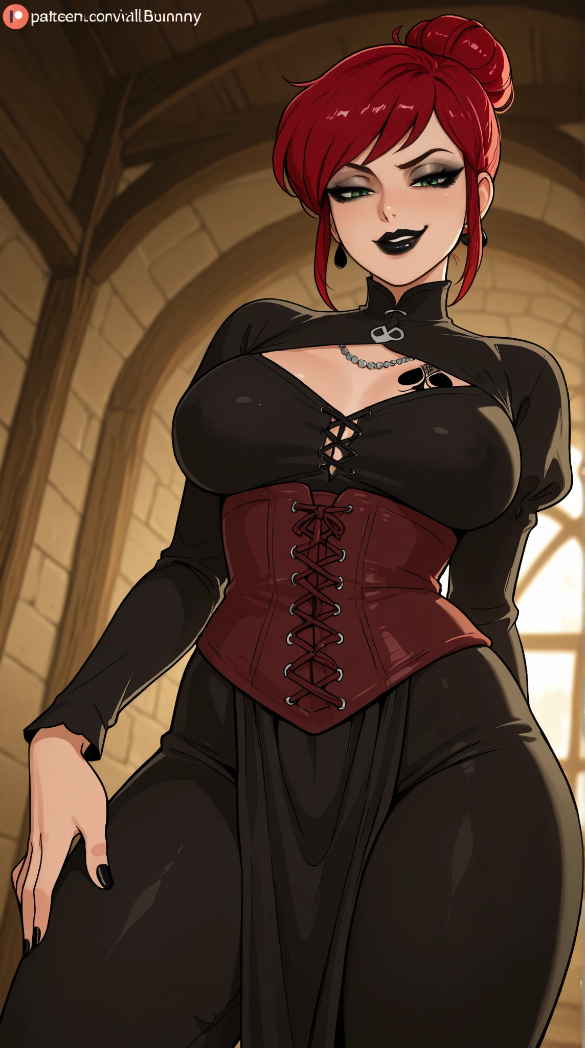 Sypha Belnades - Castlevania, cute sexy girl with short orange hair, black stockings, nude tits, POV Blowjob, blowjob, girl suck cock, deepthroat Blowjob