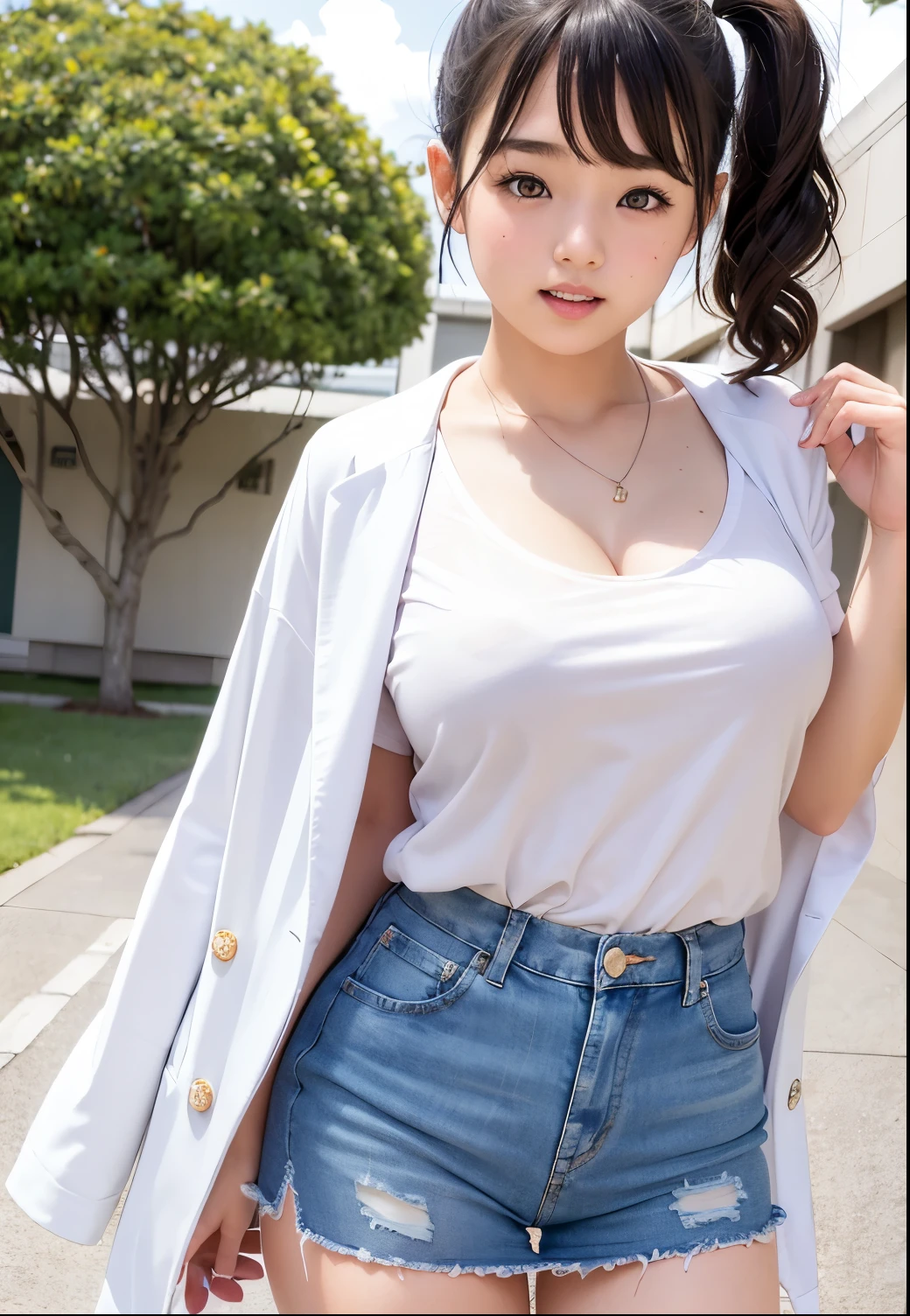 ((realistic lighting、highest quality、8K、master masterpiece:1.3))、clear focus:1.2、 baby、perfect body beauty:1.4、slim abs:1.1、human body as a whole、((dark brown hair、big breasts are showing:1.3))、(acceleration:1.4)、(exterior、night:1.1)、waikiki beach、Fireworks display、Palm tree、narrow side、fine eyes、double eyelid、fashion model pose、floating hair、T-shirt、jeans、pendant、