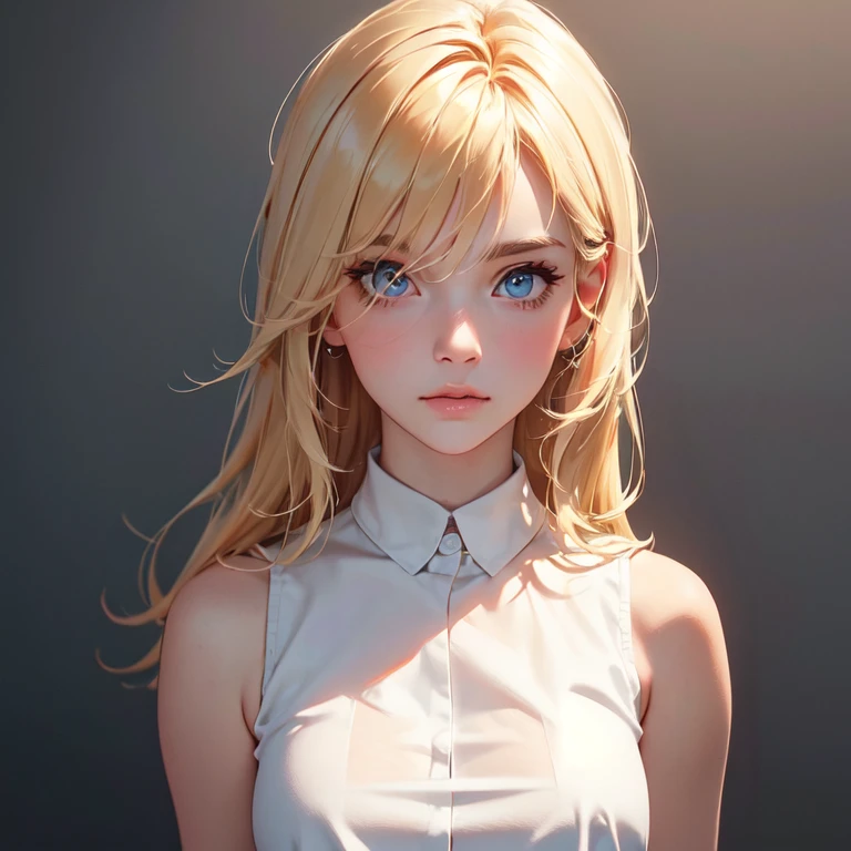 (best quality), 1girl, female, porcelain skin, blonde hair, straight hair, bangs, medium hair, swoopy tips, brown eyes, perfect eyes, black turtleneck, jeans, skinny body, , small bust, shy, masterpiece, anatomically correct, highres