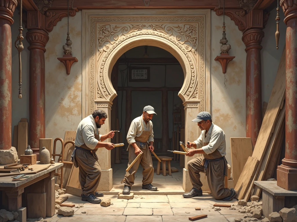 measurement of the opening for an arched door by craftsmen
