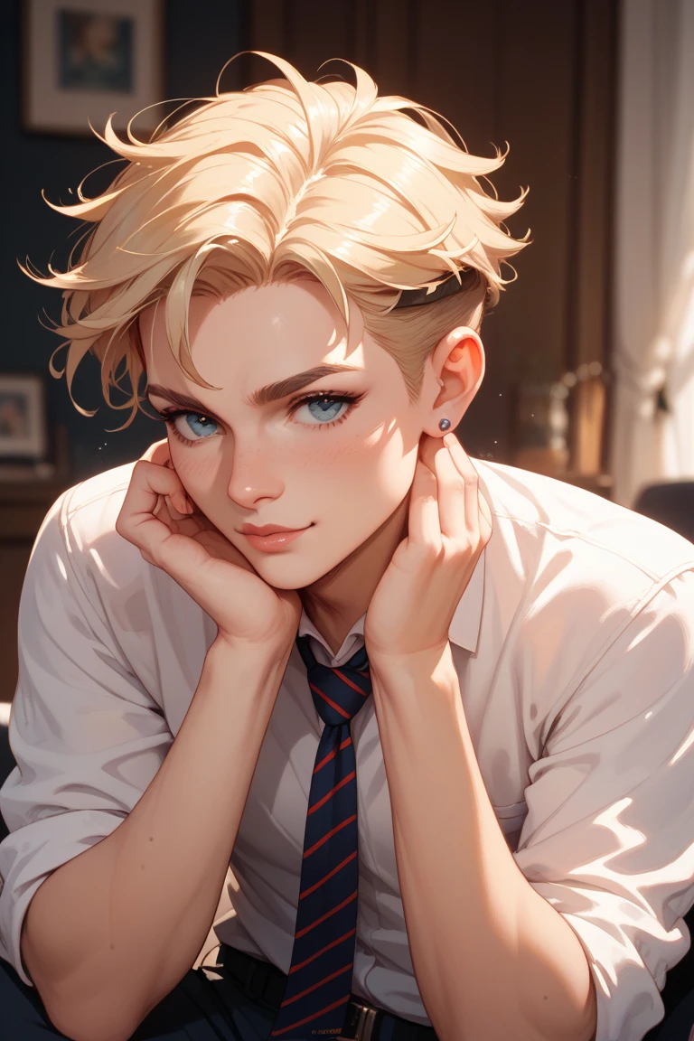 Write an easygoing handsome guy with blond hair!!