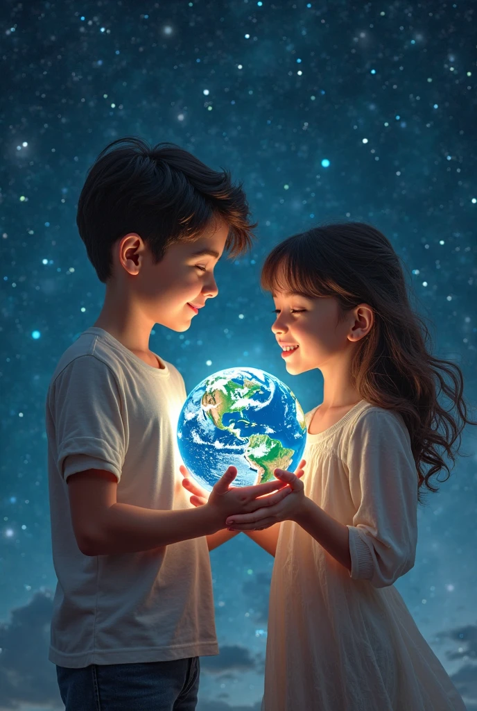 
children lying down and reading a book and the planet earth behind them