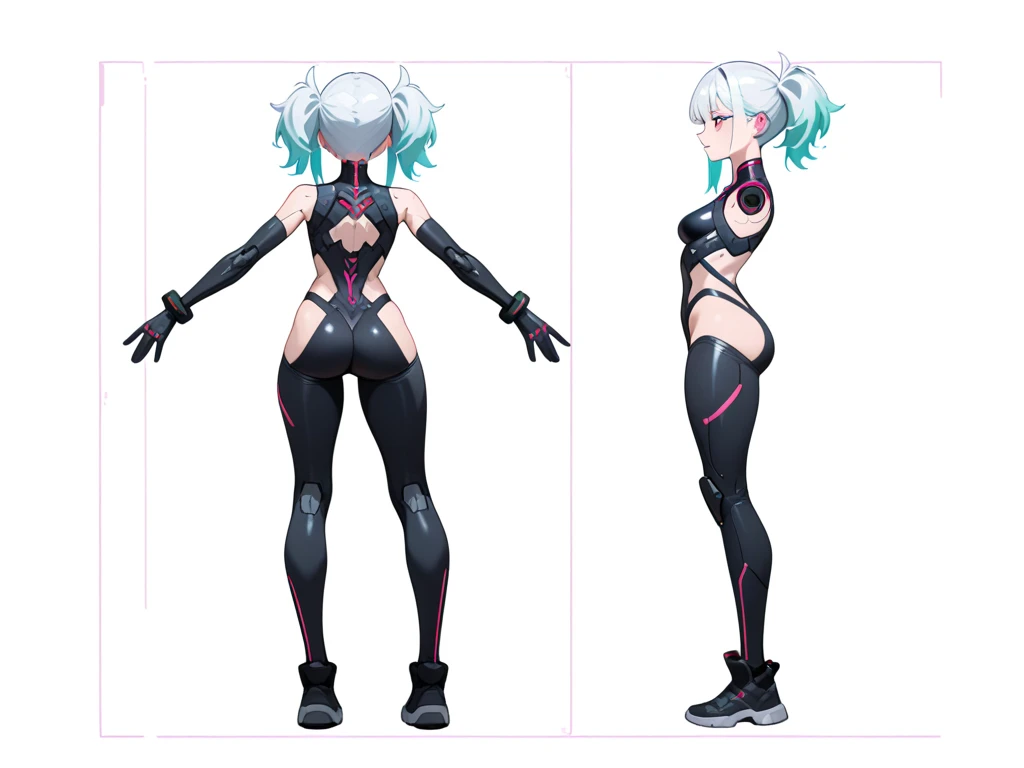 a drawing of a woman in a sport style wearing a black crop top and black pants, muscular abs girl, female arms character, sci-fi, feminine and muscular, makoto, white, fubuki, (thin waist), ((curvy)), ((wide hips)), big long curly black hair, sexy, muscular thighs, full body