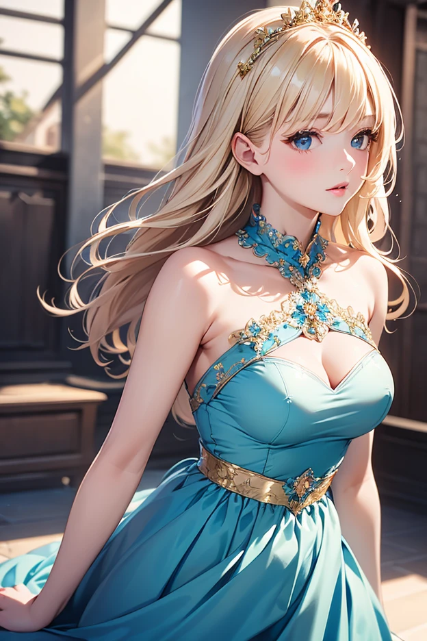 a close up of a woman in a blue dress with a white headband, artwork in the style of guweiz, ig model | artgerm, extremely detailed artgerm, hyper realistic anime, soft portrait shot 8 k, artgerm. anime illustration, in the art style of bowater, blonde - haired princess, 8k artgerm bokeh