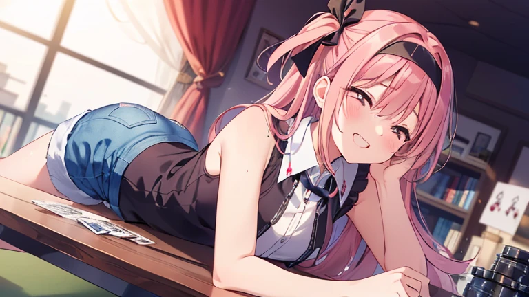 10 year old girl、Masturbation、Crotch touching the corner of the desk、red blush、Teary-eyed、Long、Large hair ribbon、a sailor suit、short pants、culottes、Love juice、Soft tones、Dreamy background、Every detail is meticulously described.、High-quality CG illustrations、The best lights and shadows、Vibrant colors